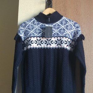 Autumn Cashmere Fringed Fair Isle Sweater size M, Navy blue, Cashmere, wool